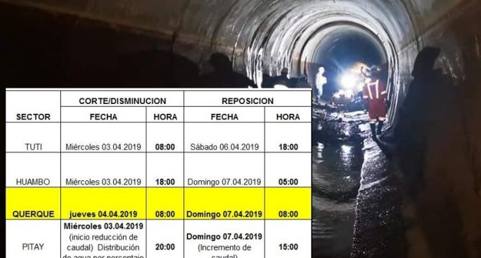 Este miércoles se reinician las obras de reparación del túnel terminal del sistema de aducción Colca Siguas